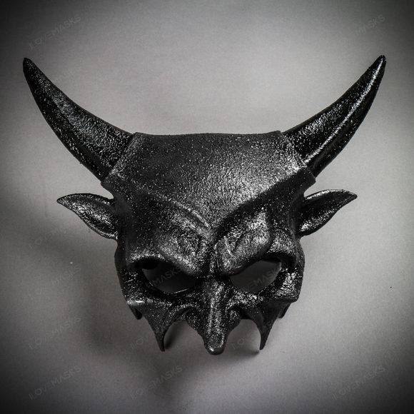 Demon Sharp Horn Devil Masquerade Mask - Popcorn Black - Picture 2 of 8